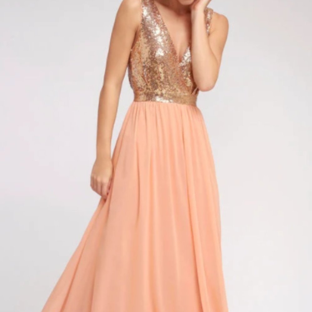 Elegant Encounter Rose Gold Sequin Maxi Dress